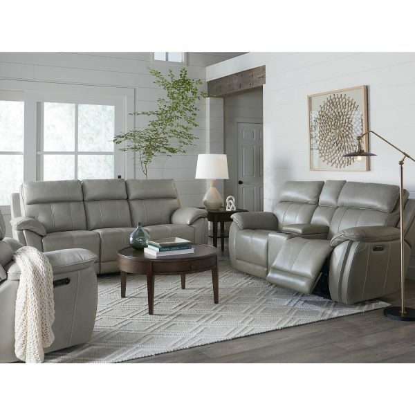 Bassett Club Level Levitate Power Leather Console Motion Loveseat in Nickel Leather Hot on Sale - Image 2